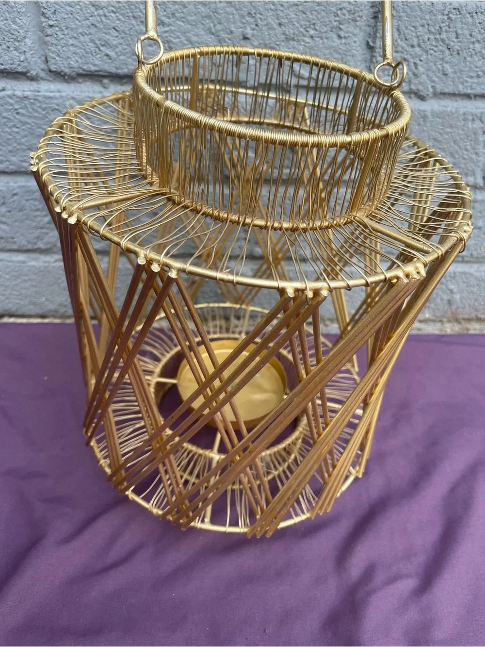 Gold Wire Lantern Basket Decorative Accent
